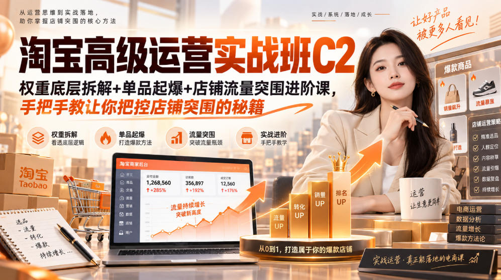 淘宝高级运营实战班C2｜权重底层拆解+单品起爆+店铺流量突围进阶课，手把手教让你把控店铺突围的秘籍网络赚钱,项目资源网,副业资源网,兼职项目,网赚课程-副业赚钱-互联网创业-独家轻创IP大圣网创