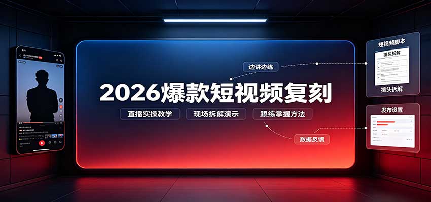 2026爆款短视频复刻：直播实操教学，配套文字文档掌握全流程网络赚钱,项目资源网,副业资源网,兼职项目,网赚课程-副业赚钱-互联网创业-独家轻创IP大圣网创