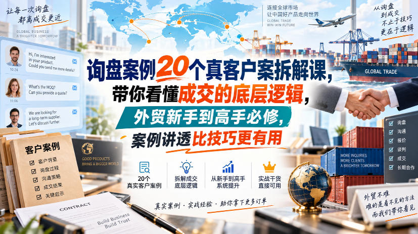 询盘案例20个真客户案拆解课，带你看懂成交的底层逻辑，外贸新手到高手必修，案例讲透比技巧更有用网络赚钱,项目资源网,副业资源网,兼职项目,网赚课程-副业赚钱-互联网创业-独家轻创IP大圣网创