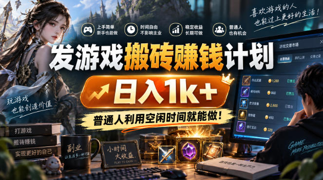 发游戏搬砖賺钱计划,日入1k+,普通人利用空闲时间就能做!【揭秘】网络赚钱,项目资源网,副业资源网,兼职项目,网赚课程-副业赚钱-互联网创业-独家轻创IP大圣网创
