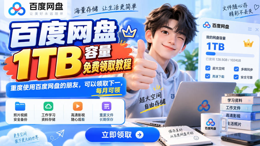 百度网盘1TB容量免费领取教程，重度使用百度网盘的朋友，可以领取下一，每月可领网络赚钱,项目资源网,副业资源网,兼职项目,网赚课程-副业赚钱-互联网创业-独家轻创IP大圣网创
