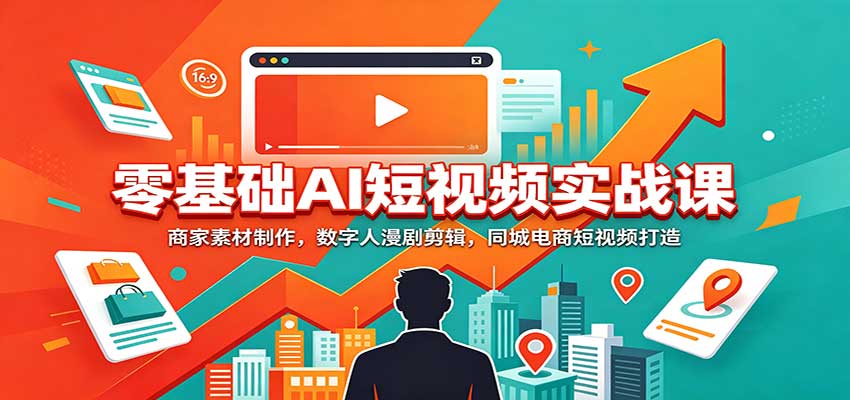 零基础AI短视频实战课：商家素材制作，数字人漫剧剪辑，同城电商短视频打造网络赚钱,项目资源网,副业资源网,兼职项目,网赚课程-副业赚钱-互联网创业-独家轻创IP大圣网创