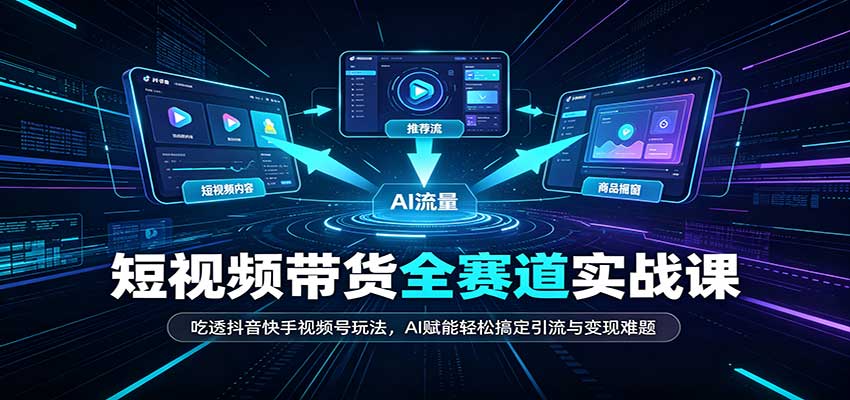 短视频带货全赛道：吃透抖音快手视频号玩法，AI赋能轻松搞定引流与变现难题网络赚钱,项目资源网,副业资源网,兼职项目,网赚课程-副业赚钱-互联网创业-独家轻创IP大圣网创