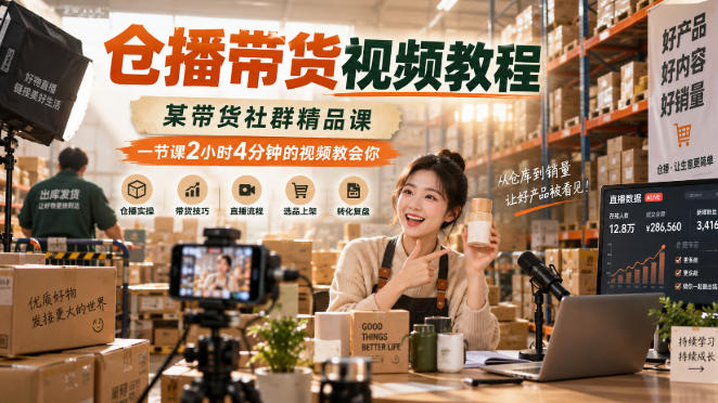 仓播带货视频教程,某带货社群精品课,一节课2小时4分钟的视频教会你网络赚钱,项目资源网,副业资源网,兼职项目,网赚课程-副业赚钱-互联网创业-独家轻创IP大圣网创
