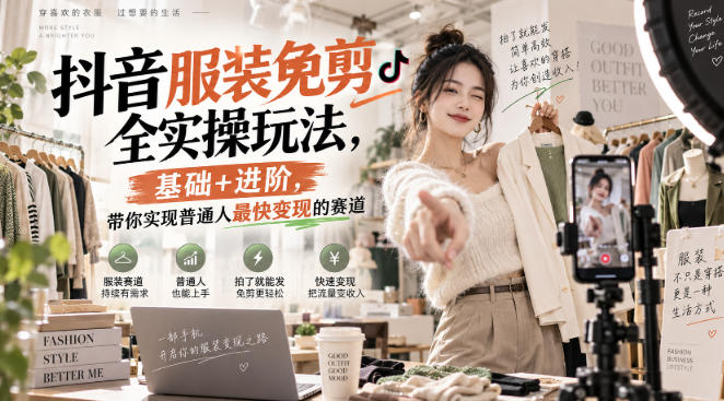 抖音服装免剪全实操玩法,基础+进阶,带你实现普通人最快变现的赛道网络赚钱,项目资源网,副业资源网,兼职项目,网赚课程-副业赚钱-互联网创业-独家轻创IP大圣网创