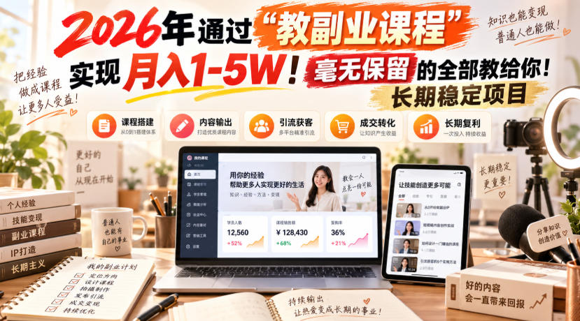 2026年通过“教副业课程”实现月入1-5W！毫无保留的全部教给你！长期稳定项目网络赚钱,项目资源网,副业资源网,兼职项目,网赚课程-副业赚钱-互联网创业-独家轻创IP大圣网创
