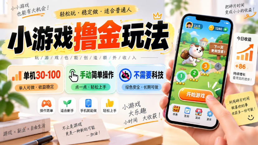 小游戏撸金玩法，单机30-100，手动简单操作，不需要科技网络赚钱,项目资源网,副业资源网,兼职项目,网赚课程-副业赚钱-互联网创业-独家轻创IP大圣网创
