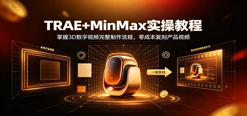 TRAE+MinMax实操教程:3D数字视频完整制作流程,零成本复刻产品视频网络赚钱,项目资源网,副业资源网,兼职项目,网赚课程-副业赚钱-互联网创业-独家轻创IP大圣网创