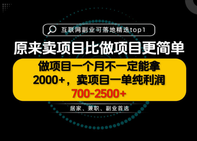 一单利润700-2.5K+，为什么我们要卖项目而不是做项目，我们普通人应该怎样开始？【揭秘】网络赚钱,项目资源网,副业资源网,兼职项目,网赚课程-副业赚钱-互联网创业-独家轻创IP大圣网创