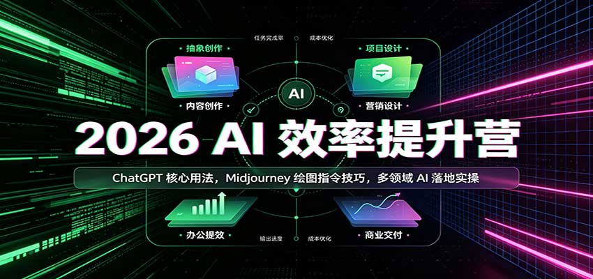 2026 AI效率提升营:ChatGPT核心用法,Midjourney绘图指令技巧,多领域AI落地实操网络赚钱,项目资源网,副业资源网,兼职项目,网赚课程-副业赚钱-互联网创业-独家轻创IP大圣网创