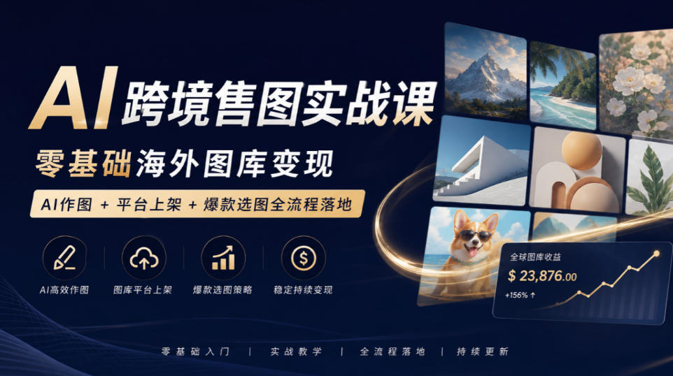 AI跨境售图实战课，零基础海外图库变现，AI作图+平台上架+爆款选图全流程落地网络赚钱,项目资源网,副业资源网,兼职项目,网赚课程-副业赚钱-互联网创业-独家轻创IP大圣网创