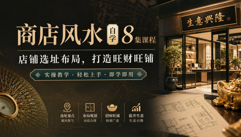 商店风水自学8集课程｜店铺选址布局，打造旺财旺铺实操教学网络赚钱,项目资源网,副业资源网,兼职项目,网赚课程-副业赚钱-互联网创业-独家轻创IP大圣网创