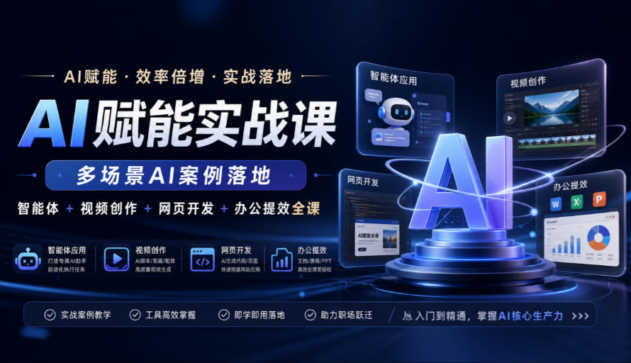AI赋能实战课,多场景AI案例落地,智能体+视频创作+网页开发+办公提效全课网络赚钱,项目资源网,副业资源网,兼职项目,网赚课程-副业赚钱-互联网创业-独家轻创IP大圣网创