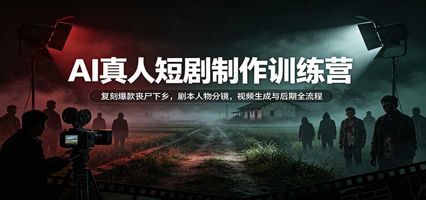 AI真人短剧制作训练营:复刻爆款丧尸下乡,剧本人物分镜,视频生成与后期全流程网络赚钱,项目资源网,副业资源网,兼职项目,网赚课程-副业赚钱-互联网创业-独家轻创IP大圣网创