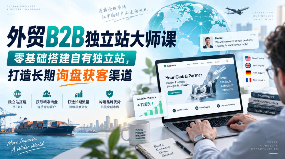 外贸B2B独立站大师课,零基础搭建自有独立站,打造长期询盘获客渠道网络赚钱,项目资源网,副业资源网,兼职项目,网赚课程-副业赚钱-互联网创业-独家轻创IP大圣网创