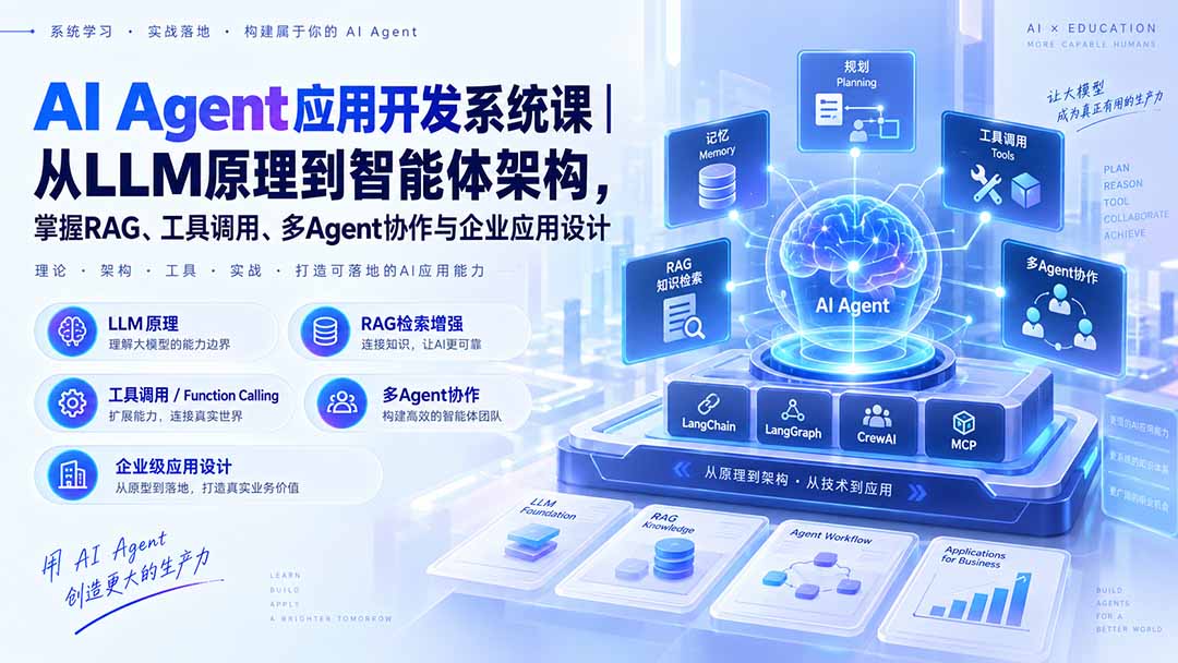 AI Agent应用开发系统课-179节|从LLM原理到智能体架构,掌握RAG、工具调用、多Agent协作与企业应用设计网络赚钱,项目资源网,副业资源网,兼职项目,网赚课程-副业赚钱-互联网创业-独家轻创IP大圣网创
