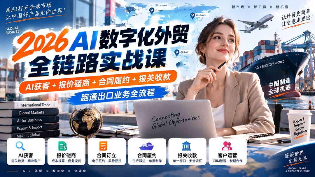 2026AI数字化外贸全链路实战课：AI获客+报价磋商+合同履约+报关收款，跑通出口业务全流程网络赚钱,项目资源网,副业资源网,兼职项目,网赚课程-副业赚钱-互联网创业-独家轻创IP大圣网创