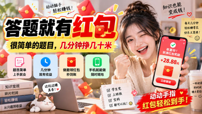 答题就有红包,很简单的题目,几分钟挣几十块,学生党上班族宝妈都可以玩【揭秘】网络赚钱,项目资源网,副业资源网,兼职项目,网赚课程-副业赚钱-互联网创业-独家轻创IP大圣网创