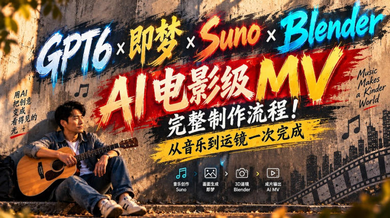 GPT6×即梦×Suno×Blender|AI电影级MV完整制作流程!从音乐到运镜一次完成!网络赚钱,项目资源网,副业资源网,兼职项目,网赚课程-副业赚钱-互联网创业-独家轻创IP大圣网创