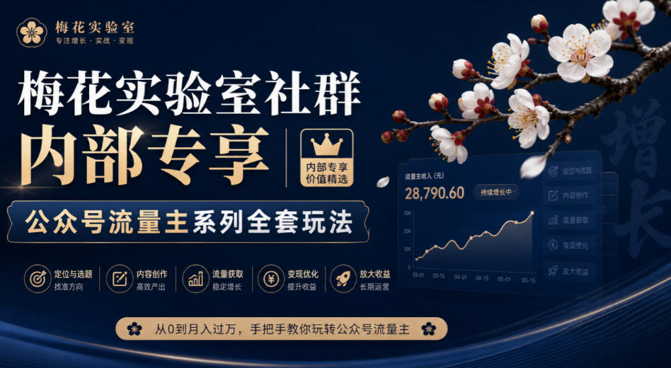 梅花实验室社群内部专享-公众号流量主系列全套玩法网络赚钱,项目资源网,副业资源网,兼职项目,网赚课程-副业赚钱-互联网创业-独家轻创IP大圣网创