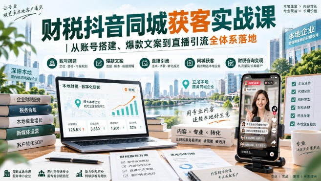 财税抖音同城获客实战课｜从账号搭建、爆款文案到直播引流全体系落地网络赚钱,项目资源网,副业资源网,兼职项目,网赚课程-副业赚钱-互联网创业-独家轻创IP大圣网创