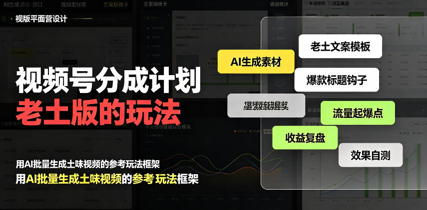 视频号分成计划老土版的玩法，流量爆炸，每天收益300+，纯靠AI生成，越土的玩法，越高级网络赚钱,项目资源网,副业资源网,兼职项目,网赚课程-副业赚钱-互联网创业-独家轻创IP大圣网创