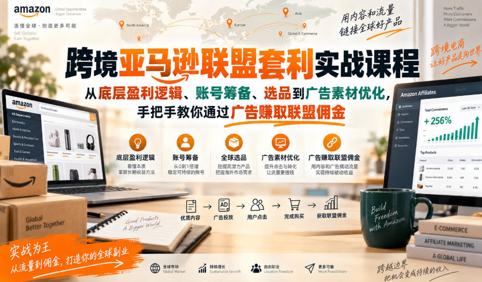 跨境亚马逊联盟套利实战课程，从底层盈利逻辑、账号筹备、选品到广告素材优化，手把手教你通过广告賺取联盟佣金网络赚钱,项目资源网,副业资源网,兼职项目,网赚课程-副业赚钱-互联网创业-独家轻创IP大圣网创