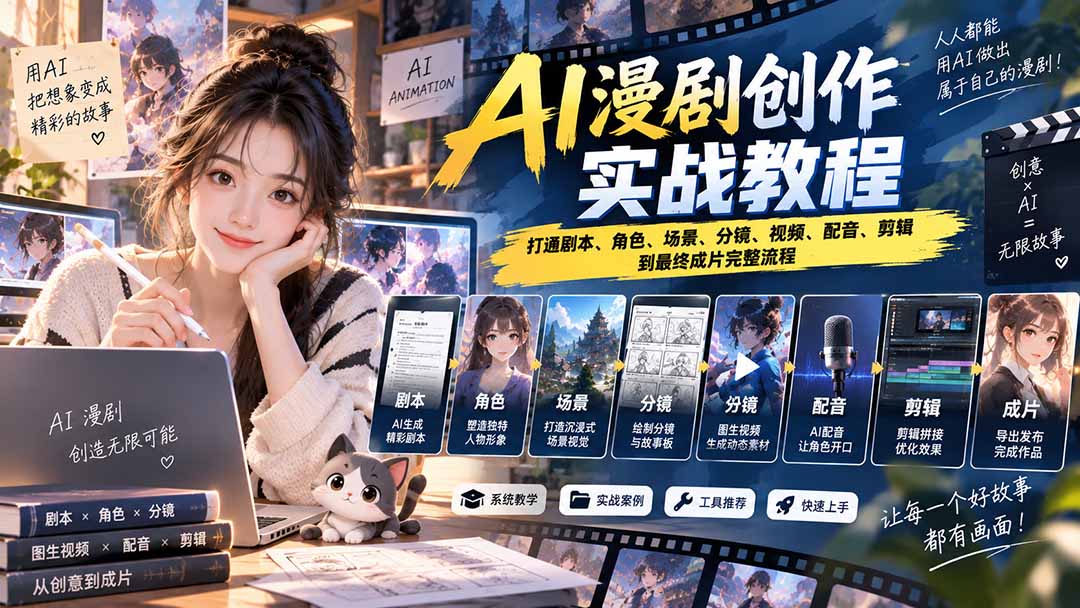 2026 AI漫剧创作实战教程：打通剧本、角色、场景、分镜、视频、配音、剪辑到最终成片完整流程网络赚钱,项目资源网,副业资源网,兼职项目,网赚课程-副业赚钱-互联网创业-独家轻创IP大圣网创