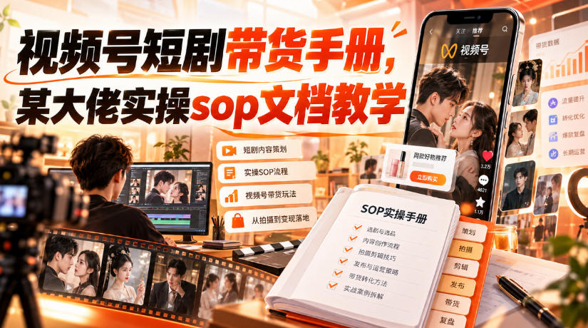 视频号短剧带货手册,某大佬实操sop文档教学网络赚钱,项目资源网,副业资源网,兼职项目,网赚课程-副业赚钱-互联网创业-独家轻创IP大圣网创
