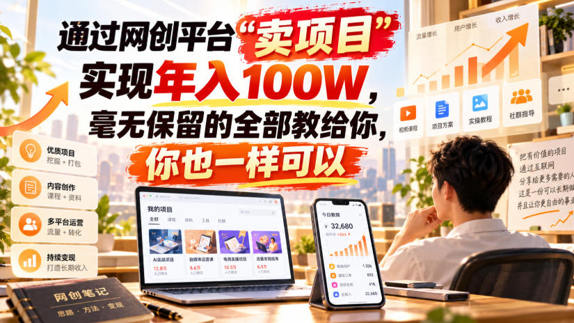 通过网创平台“卖项目”实现年入100W，毫无保留的全部教给你，你也一样可以！【揭秘】网络赚钱,项目资源网,副业资源网,兼职项目,网赚课程-副业赚钱-互联网创业-独家轻创IP大圣网创