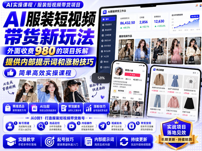 外面收费980AI快手带货系统课程,内部课程首次外放,操作简单高效,一分钟一条爆款视频网络赚钱,项目资源网,副业资源网,兼职项目,网赚课程-副业赚钱-互联网创业-独家轻创IP大圣网创