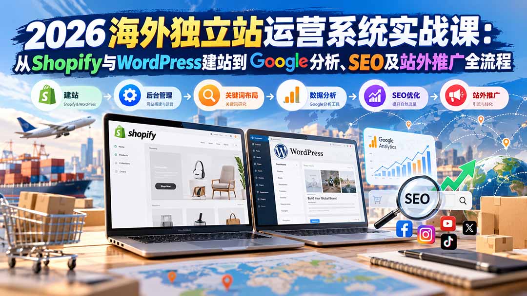 2026海外独立站运营系统实战课:从Shopify与WordPress建站到Google分析、SEO及站外推广全流程网络赚钱,项目资源网,副业资源网,兼职项目,网赚课程-副业赚钱-互联网创业-独家轻创IP大圣网创
