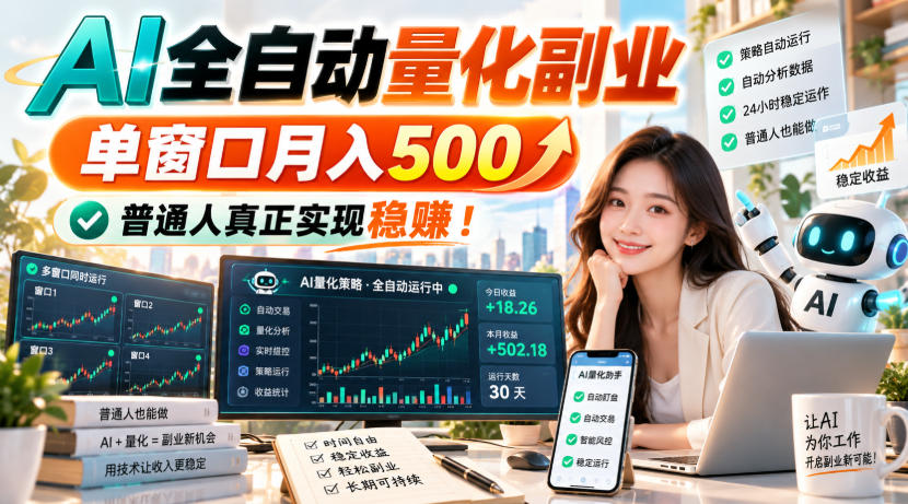 AI全自动量化副业，单窗口月入500，普通人真正实现稳賺！【揭秘】网络赚钱,项目资源网,副业资源网,兼职项目,网赚课程-副业赚钱-互联网创业-独家轻创IP大圣网创