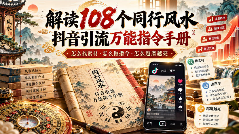 解读108个同行风水抖音引流万能指令手册，怎么找素材·怎么做指令·怎么越磨越亮【文档】网络赚钱,项目资源网,副业资源网,兼职项目,网赚课程-副业赚钱-互联网创业-独家轻创IP大圣网创