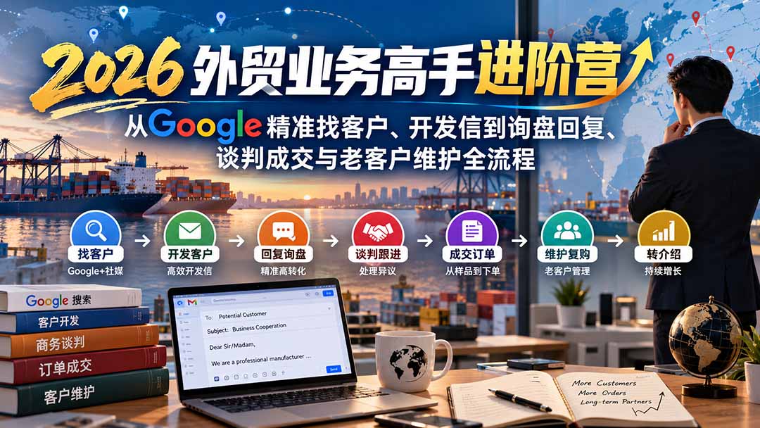 2026外贸业务高手进阶营：从Google精准找客户、开发信到询盘回复、谈判成交与老客户维护全流程网络赚钱,项目资源网,副业资源网,兼职项目,网赚课程-副业赚钱-互联网创业-独家轻创IP大圣网创