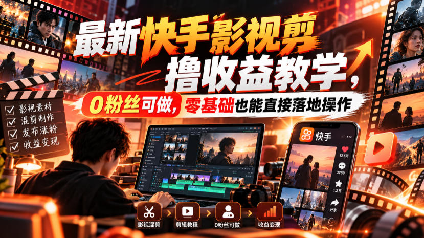 最新快手影视混剪撸收益教学,0粉丝可做,零基础也能直接落地操作网络赚钱,项目资源网,副业资源网,兼职项目,网赚课程-副业赚钱-互联网创业-独家轻创IP大圣网创