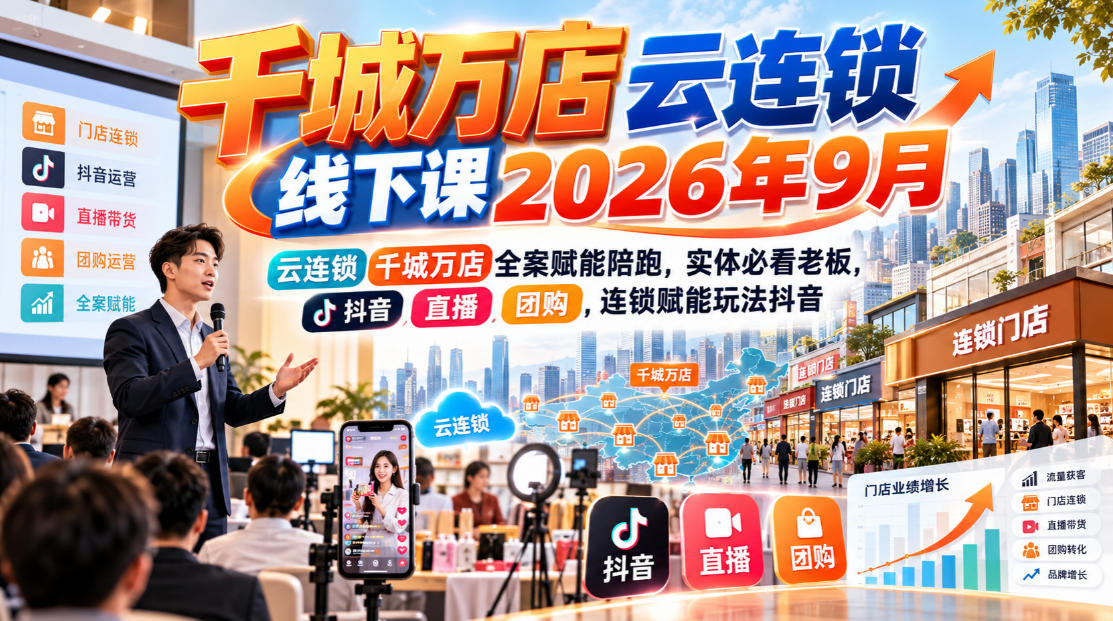 千城万店云连锁线下课2026年9月,云连锁千城万店全案赋能陪跑,实体必看老板,抖音,直播,团购,连锁赋能玩法抖音网络赚钱,项目资源网,副业资源网,兼职项目,网赚课程-副业赚钱-互联网创业-独家轻创IP大圣网创