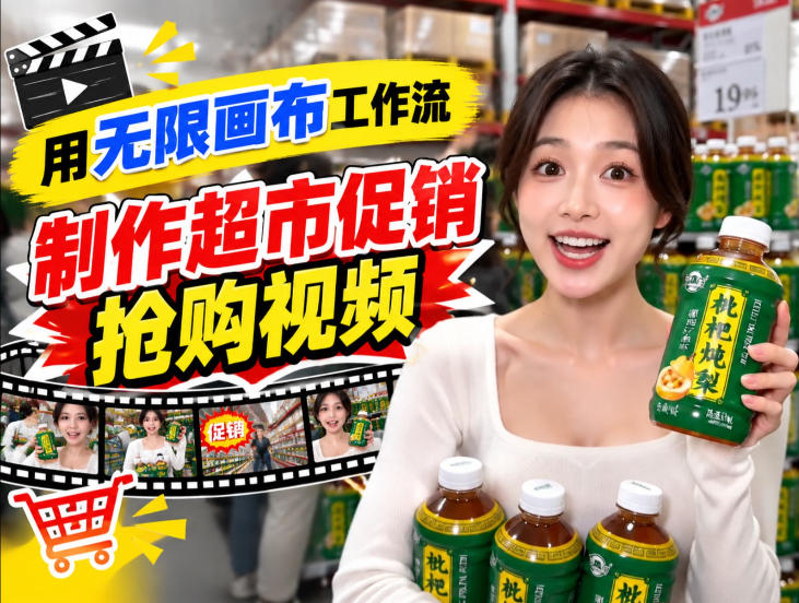 无限画布超市促销抢购视频工作流,一键产出TikTok抖音带货短视频网络赚钱,项目资源网,副业资源网,兼职项目,网赚课程-副业赚钱-互联网创业-独家轻创IP大圣网创