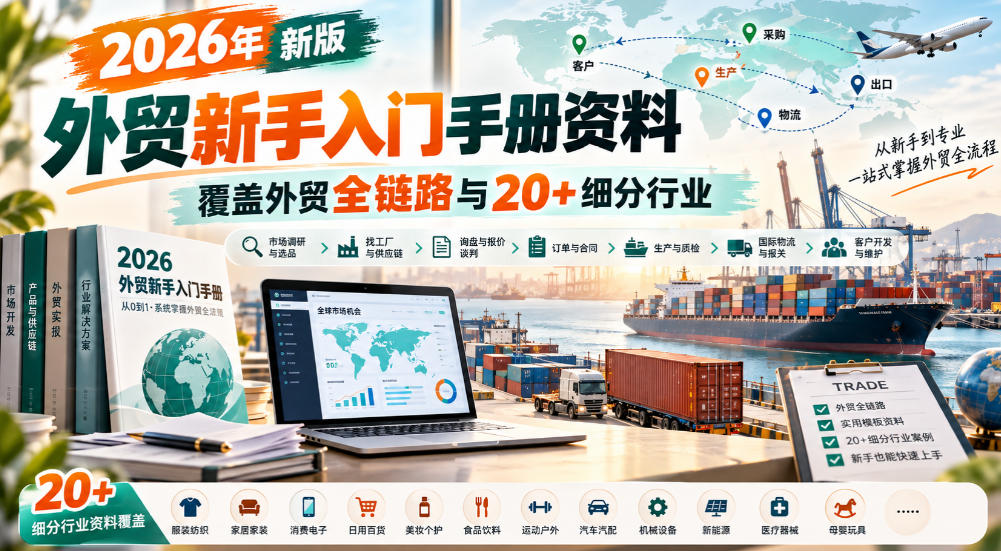 2026年新版外贸新手入门手册资料,覆盖外贸全链路与20+细分行业网络赚钱,项目资源网,副业资源网,兼职项目,网赚课程-副业赚钱-互联网创业-独家轻创IP大圣网创