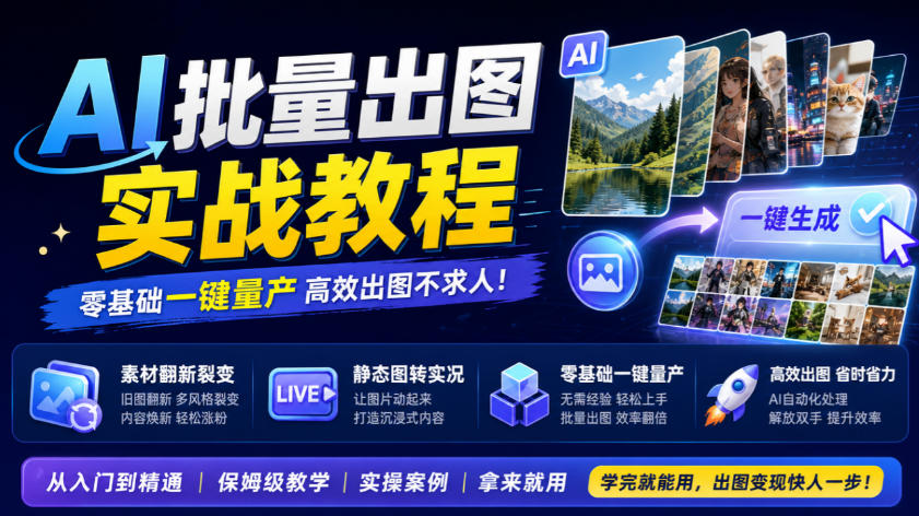 AI批量出图实战教程,素材翻新裂变,静态图转实况,零基础一键量产网络赚钱,项目资源网,副业资源网,兼职项目,网赚课程-副业赚钱-互联网创业-独家轻创IP大圣网创