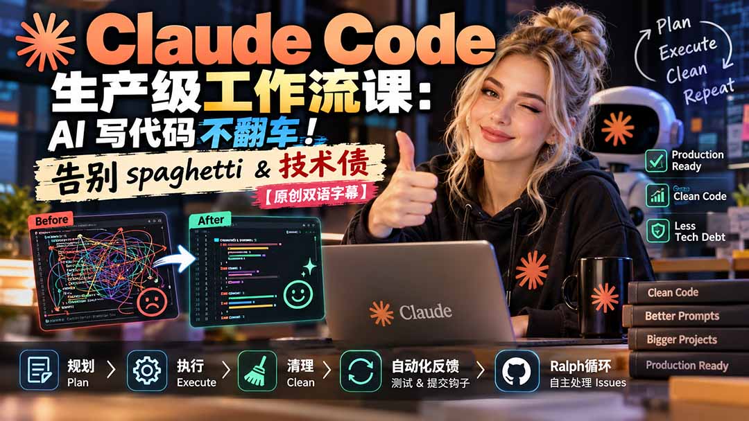 Claude Code 生产级工作流课：AI 写代码不翻车！告别 spaghetti & 技术债【原创双语字幕】网络赚钱,项目资源网,副业资源网,兼职项目,网赚课程-副业赚钱-互联网创业-独家轻创IP大圣网创