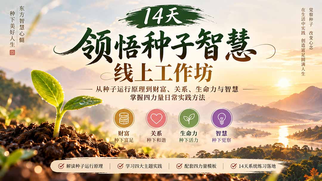 14天领悟种子智慧线上工作坊｜从种子运行原理到财富、关系、生命力与智慧，掌握四力量日常实践方法网络赚钱,项目资源网,副业资源网,兼职项目,网赚课程-副业赚钱-互联网创业-独家轻创IP大圣网创