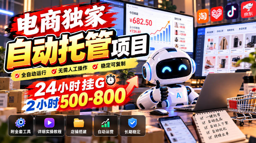 电商独家自动托管项目,24小时挂G,2小时500-800,附全套工具【揭秘】网络赚钱,项目资源网,副业资源网,兼职项目,网赚课程-副业赚钱-互联网创业-独家轻创IP大圣网创