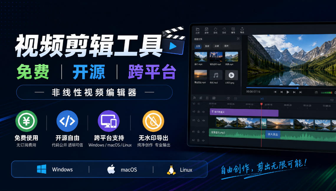 视频剪辑工具,免费、开源、跨平台,非线性视频编辑器,支持Windows、macOS、Linux,无水印、无订阅费用网络赚钱,项目资源网,副业资源网,兼职项目,网赚课程-副业赚钱-互联网创业-独家轻创IP大圣网创