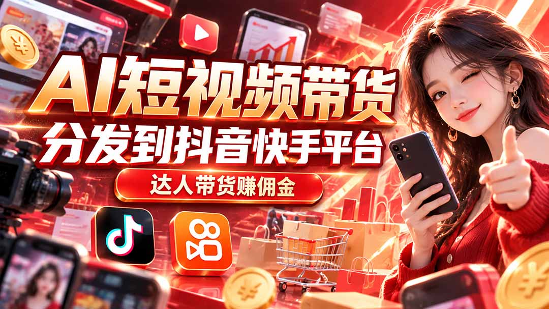 【AI短视频带货】分发到抖音快手平台，达人带货赚佣金网络赚钱,项目资源网,副业资源网,兼职项目,网赚课程-副业赚钱-互联网创业-独家轻创IP大圣网创