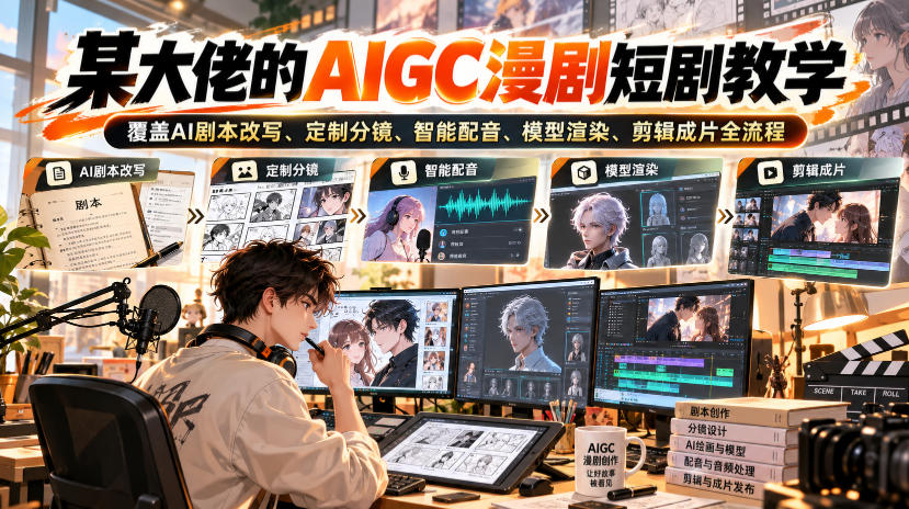 某大佬的AIGC漫剧短剧教学，覆盖AI剧本改写、定制分镜、智能配音、模型渲染、剪辑成片全流程网络赚钱,项目资源网,副业资源网,兼职项目,网赚课程-副业赚钱-互联网创业-独家轻创IP大圣网创