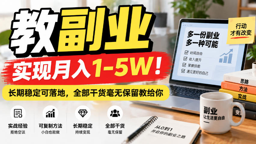 “教副业”实现月入1-5W！长期稳定可落地，全部干货毫无保留教给你【揭秘】网络赚钱,项目资源网,副业资源网,兼职项目,网赚课程-副业赚钱-互联网创业-独家轻创IP大圣网创