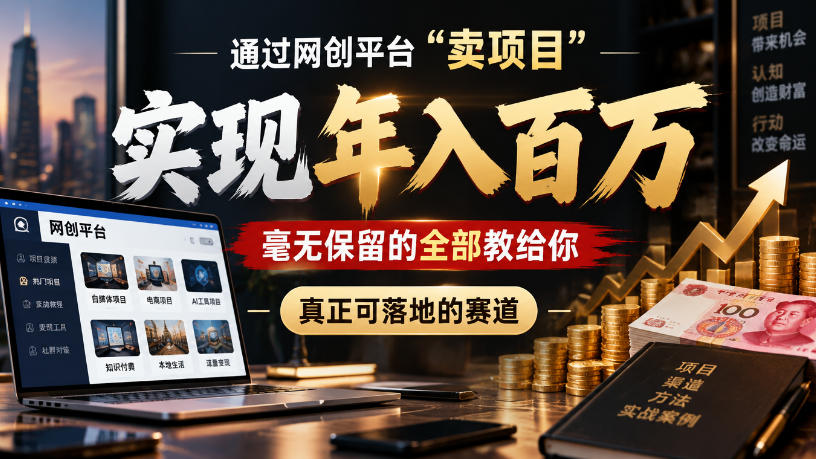 通过网创平台“卖项目”实现年入100w，毫无保留的全部教给你，真正可落地的赛道【揭秘】网络赚钱,项目资源网,副业资源网,兼职项目,网赚课程-副业赚钱-互联网创业-独家轻创IP大圣网创