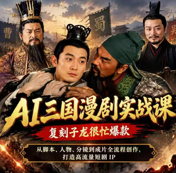 抖音14W粉博主同款AI三国漫剧实战课,复刻子龙很忙爆款,从脚本、人物、分镜到成片全流程创作,打造高流量短剧IP网络赚钱,项目资源网,副业资源网,兼职项目,网赚课程-副业赚钱-互联网创业-独家轻创IP大圣网创