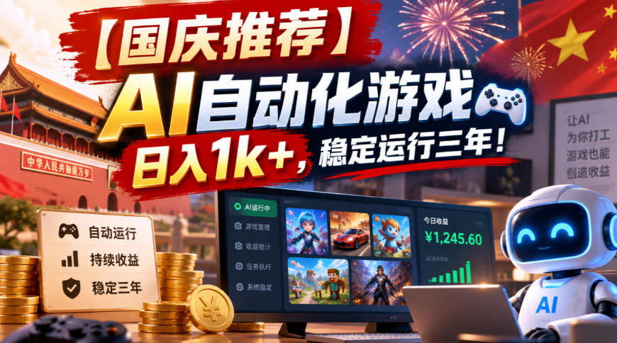 【国庆推荐】AI自动化游戏,日入1k+,操作简单,稳定运行三年!【揭秘】网络赚钱,项目资源网,副业资源网,兼职项目,网赚课程-副业赚钱-互联网创业-独家轻创IP大圣网创